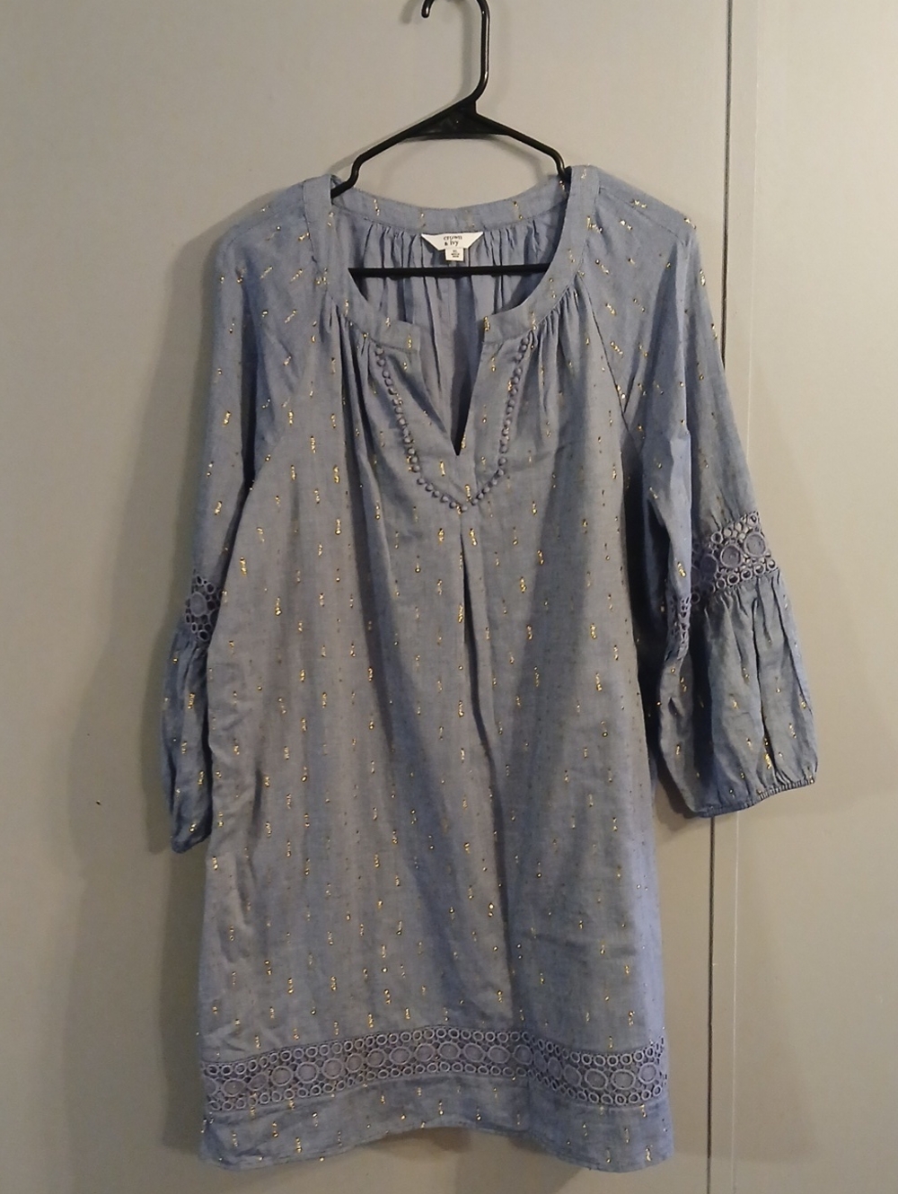 Light Blue Metallic Dot Embellished Peasant Dress